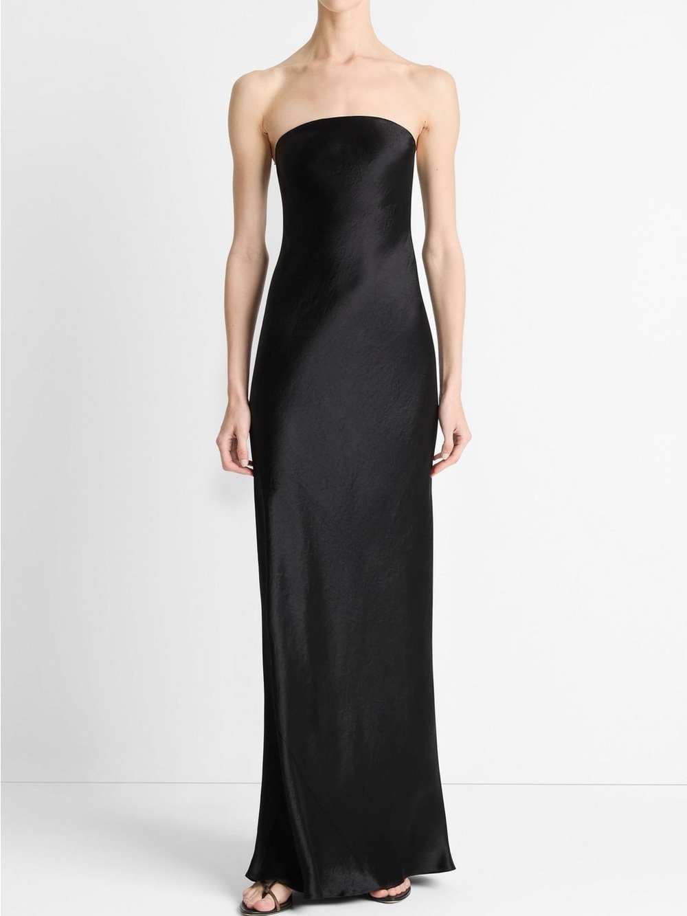 VINCE Satin Strapless Maxi Dress Minimalist Silhouette Drape Dress Black Size 14
